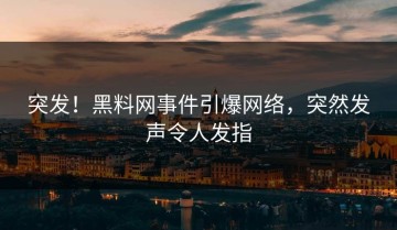 突发！黑料网事件引爆网络，突然发声令人发指