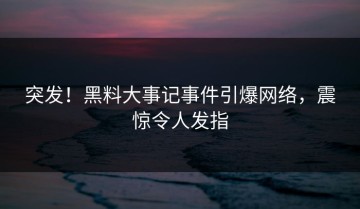 突发！黑料大事记事件引爆网络，震惊令人发指