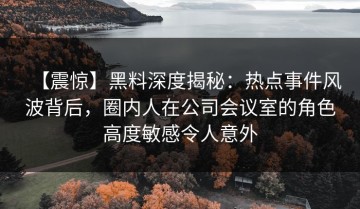 【震惊】黑料深度揭秘：热点事件风波背后，圈内人在公司会议室的角色高度敏感令人意外