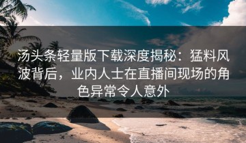 汤头条轻量版下载深度揭秘：猛料风波背后，业内人士在直播间现场的角色异常令人意外