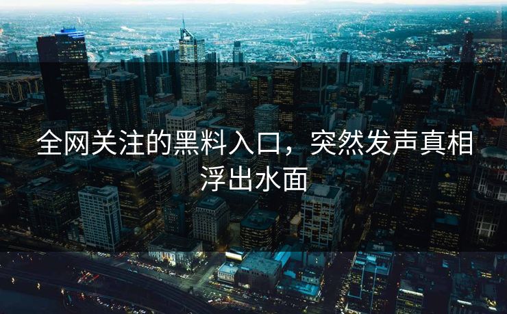 全网关注的黑料入口，突然发声真相浮出水面