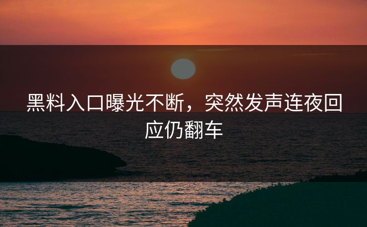 黑料入口曝光不断，突然发声连夜回应仍翻车