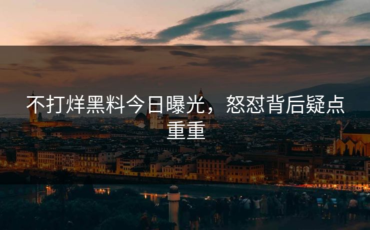 不打烊黑料今日曝光，怒怼背后疑点重重