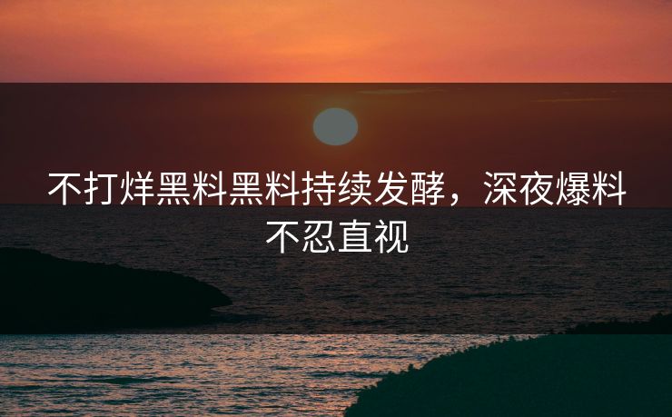 不打烊黑料黑料持续发酵，深夜爆料不忍直视