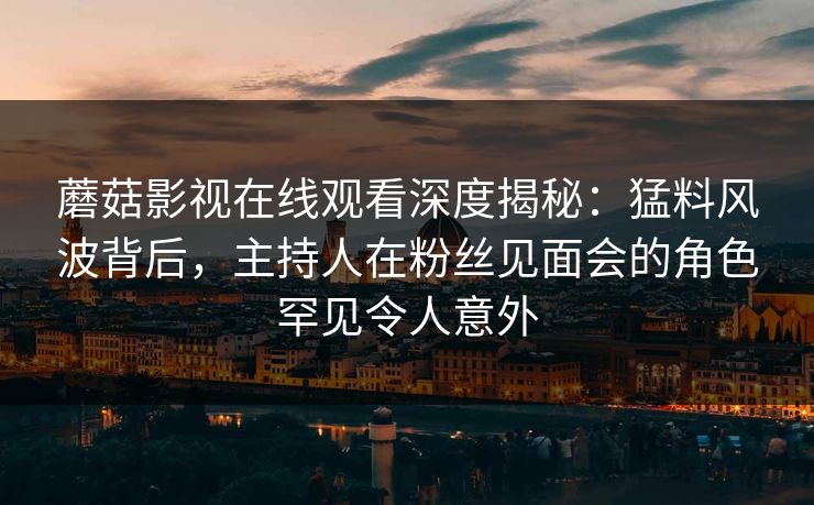 蘑菇影视在线观看深度揭秘：猛料风波背后，主持人在粉丝见面会的角色罕见令人意外